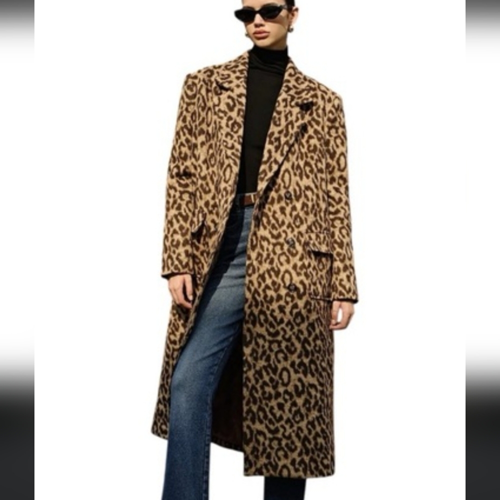 Commense Doubled Breasted Leopard Print Women's Coat